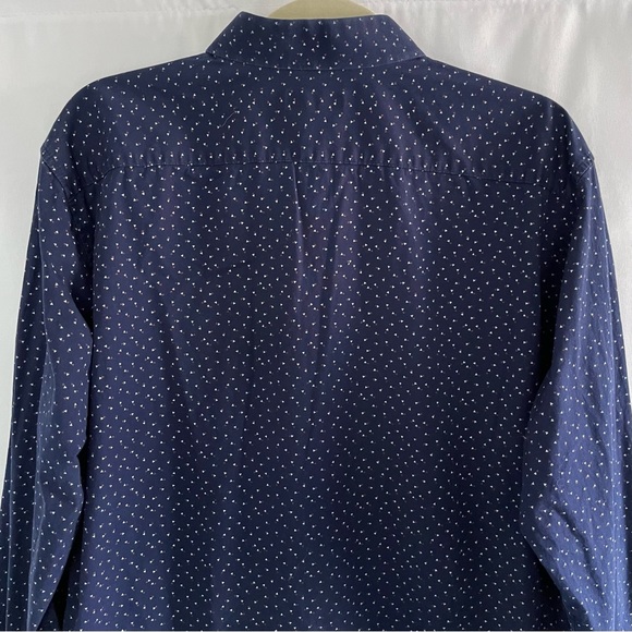 14th & Union Trim Fit Printed Long Sleeve Button Down Shirt Navy Blue Size XL - Picture 8 of 16